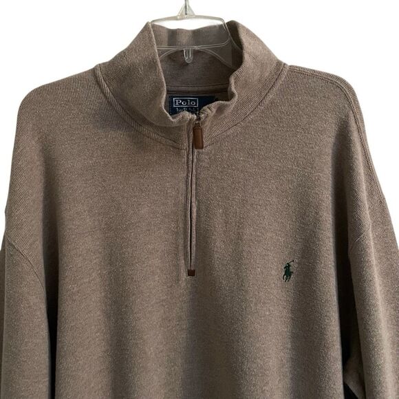 Polo Ralph Lauren 1/4 zip Rib Knit  Sweater Mens XLT Tan Vintage 100% Cotton NEW - Picture 2 of 7
